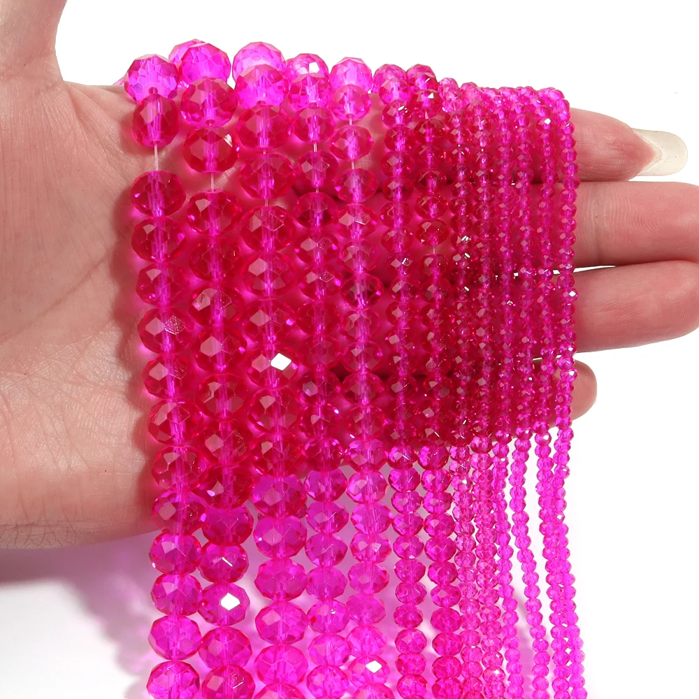 1 Strand Cut Surface Hotpink Transparent Abacus Crystal Beads Flat Crystal Bead DIY Jewelry Making Bracelet Necklace Accessories