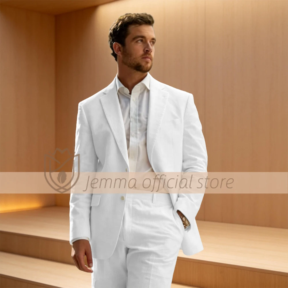 

Men's 2 Piece Linen Suit Lightweight Blazer & Pants Set Polished Comfortable Attire for Warm Weather Occasions