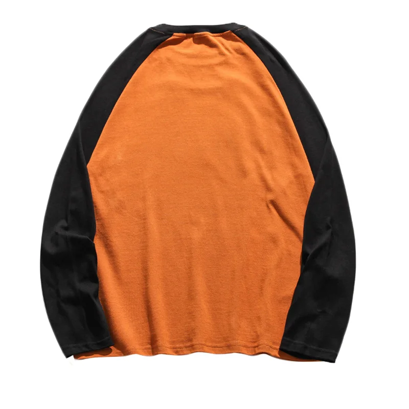 Patchwork Unisex Men Raglan Long Sleeve T-Shirt 100% Cotton Crew Neck Letters Printed Preppy Style College Tee Shirt Casual