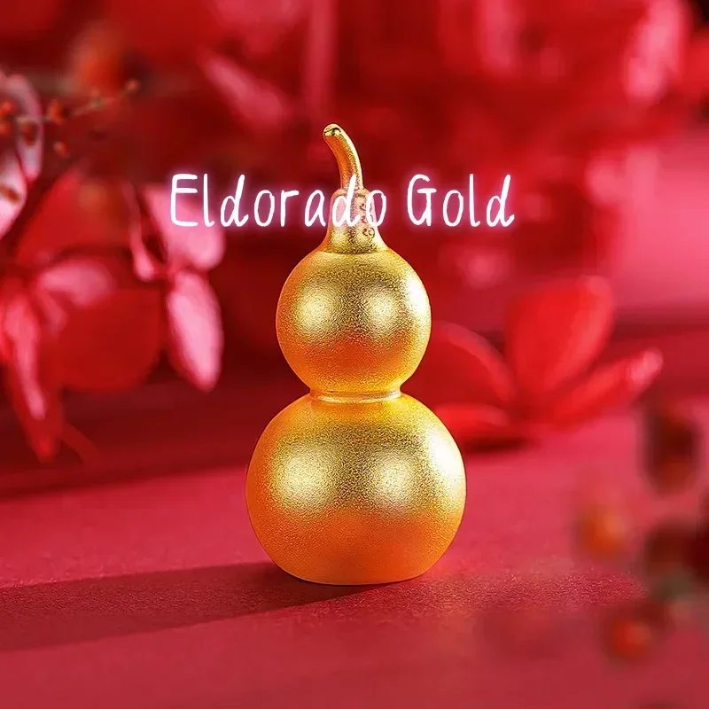 Eldorado Gold  9999 Real Gold 24K New Chinese Fulu Ancient Gourd Pendant Ancient Gold Gourd Necklace