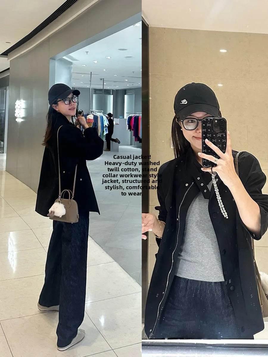 

Loose Casual Jaet Workwear Sle Stand Collar Diagonal Cotton Feel Heavy Enzyme Waed Outerwear Spring 2025 Long Sve Zi...