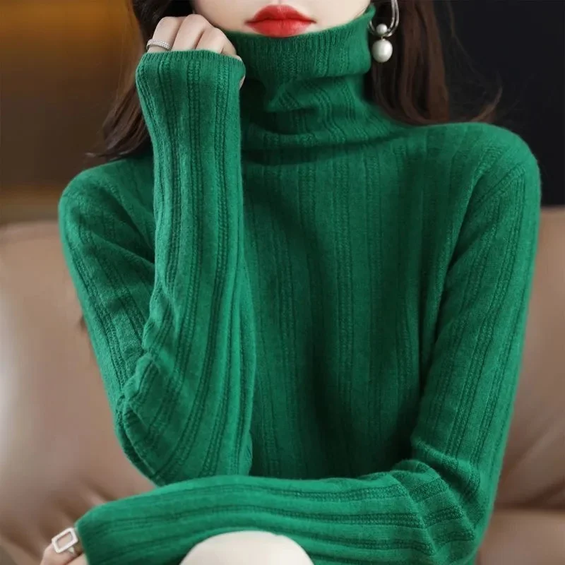 Women Turtleneck Knitted Sweater Pullovers Spring Autumn Korean Fashion Cashmere Loose Casual Long Sleeve Warm Bottoming Shirt