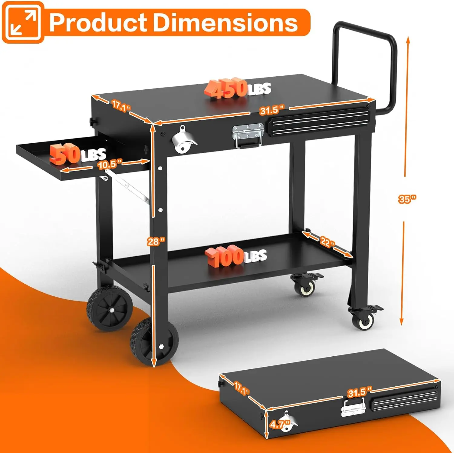 Portable Grill Table for Blackstone Griddle, Grill Cart with Caddy | Folding, Waterproof, Sturdy, Griddle Stand Fit 17 & 22