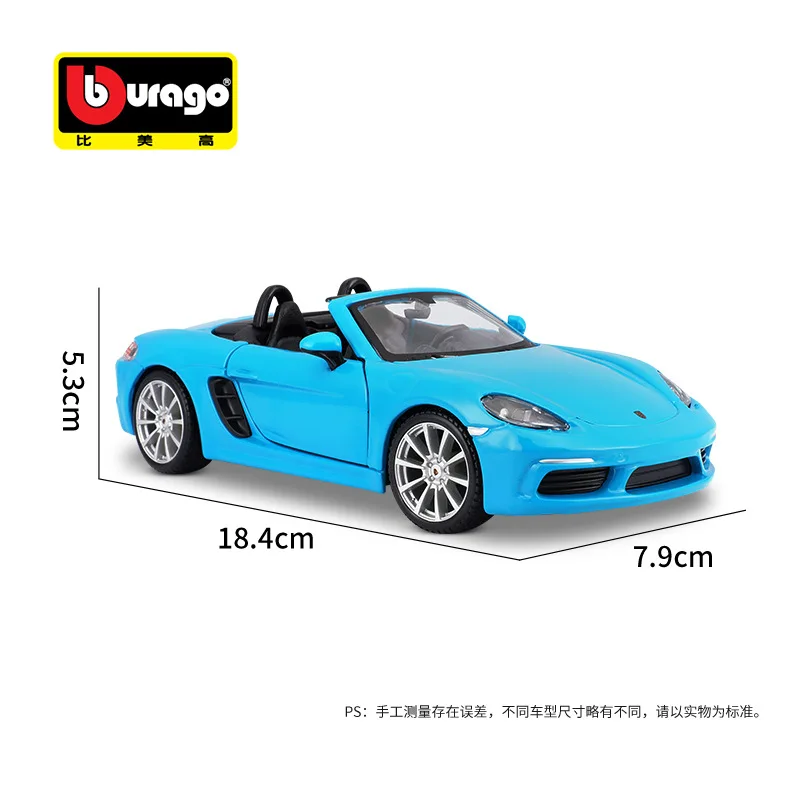 Bburago 1:24 Porsche 718 Boxster Sports Car Convertible Static Die Cast Vehicles Alloy Racing Car Collectible Model Car Toy Gift