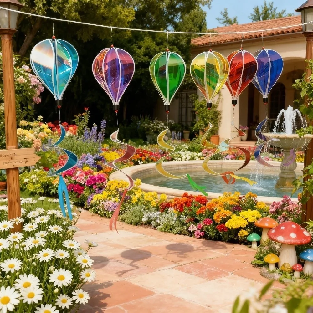 1PC Balloon Random Color Hot Air Balloon Rotating Colorful Wind Spinners Plastic Material Sequins Wind Strips Camping
