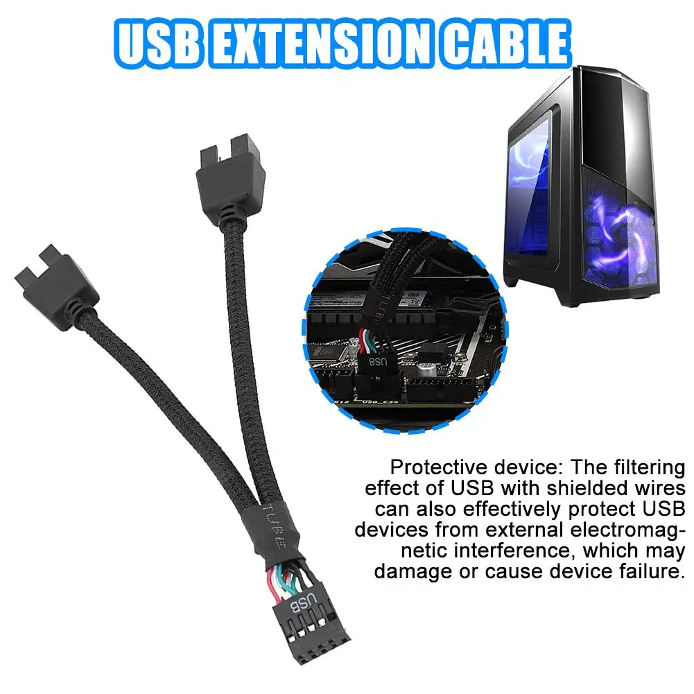 Kabel ekstensi USB Motherboard komputer 12cm, kabel ekstensi USB 9 Pin 1 wanita ke 2 pria Y Splitter Audio HD untuk PC