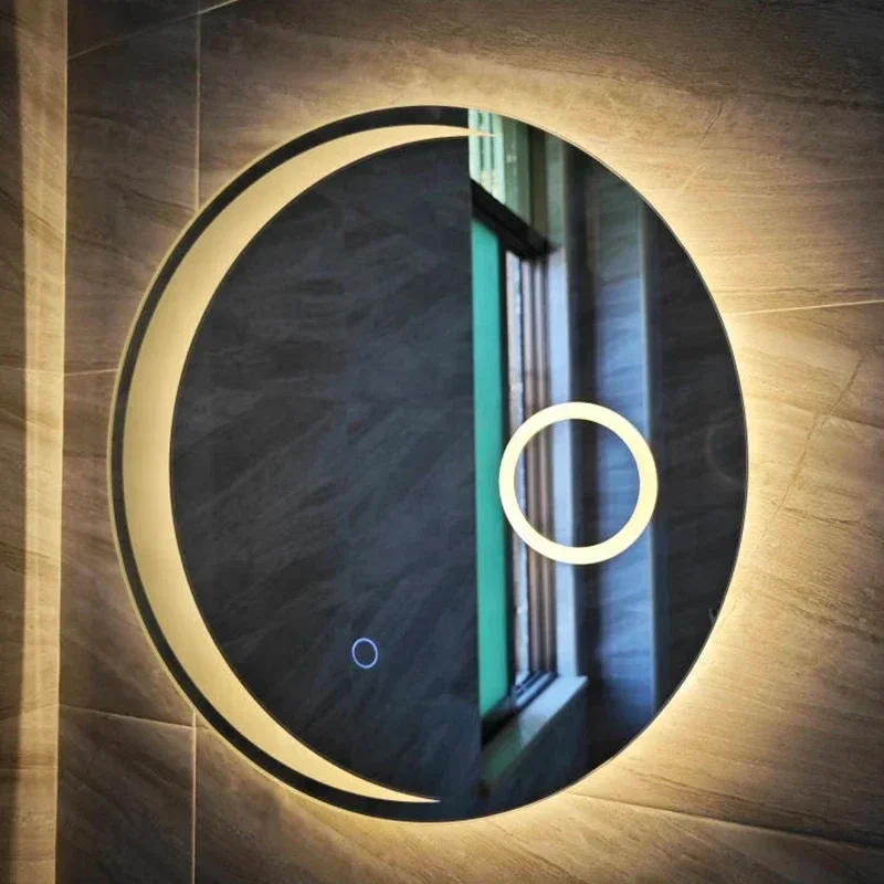 Nordic Round Bath Mirrors Smart Bedroom Defogging Decorative Mirrors 3 Color Adjustable Backlight with LED Bathroom Mirror