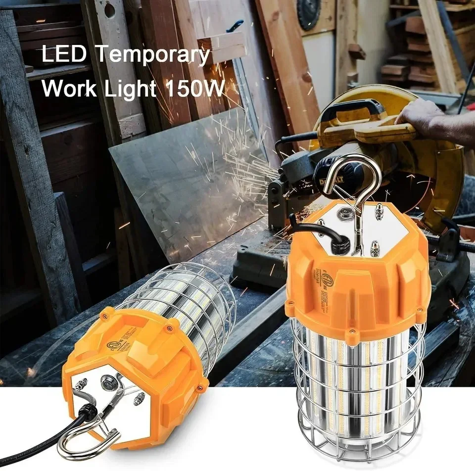 Lampada da lavoro a sospensione da costruzione a LED da 150W con gancio per esterni illuminazione temporanea del sito 22500lm 5000K luce diurna portatile