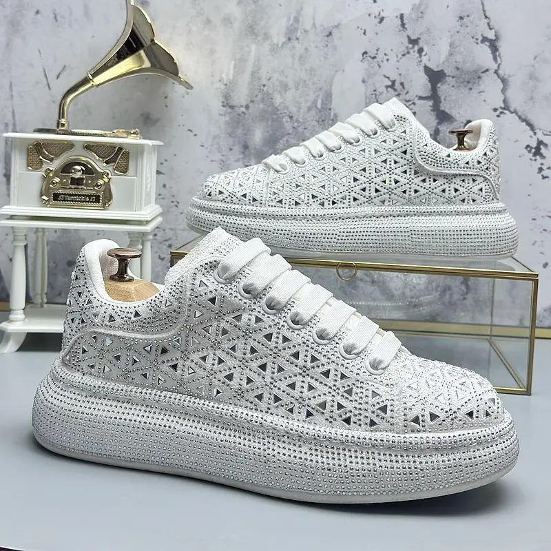 

Новая роскошная дизайнерская мужская обувь со стразами, кроссовки в стиле панк, мужская повседневная обувь в стиле хип-хоп на платформе, обувь на плоской подошве, Zapatillas Hombre