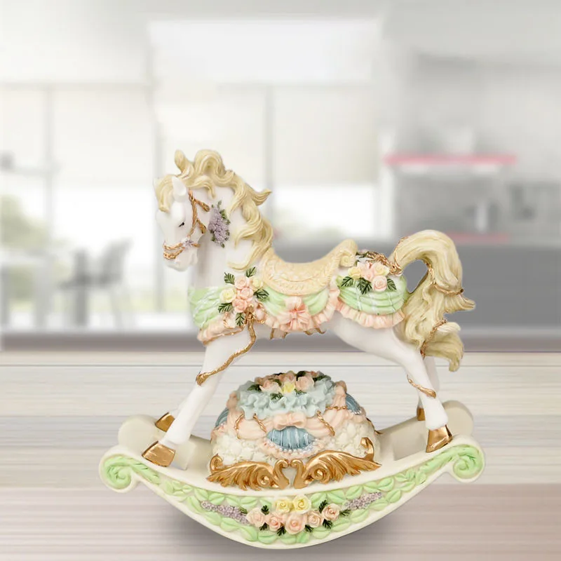 Resin Rocking Horse Music Box Clockwork Driven Creativity Desktop Ornament Birthday Gift Living Room Bedroom Home Decoration