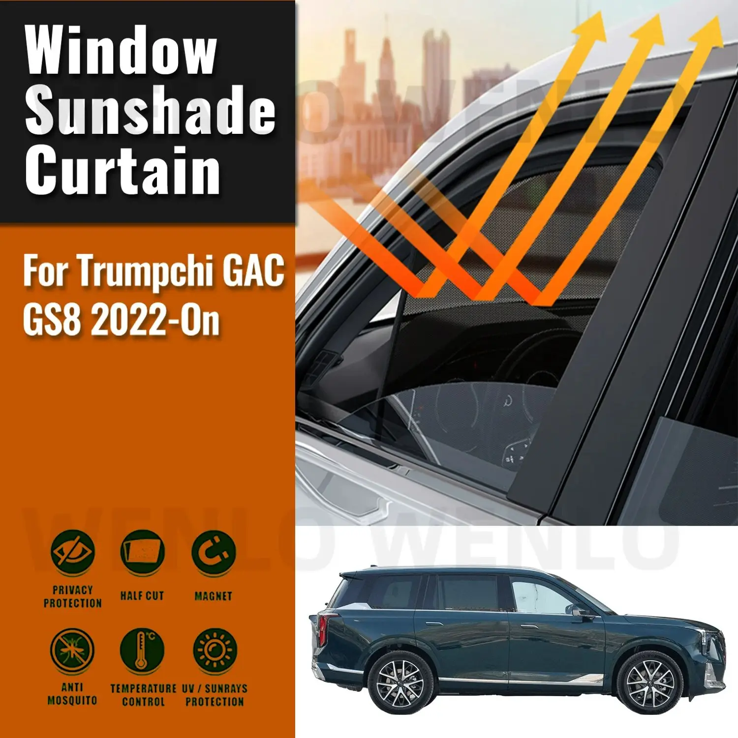 For Trumpchi GS8 2022 2023 2024 Car Side Window Sunshade Windshield Magnetic Sun Shade Solar Protection Parasol Children Curtain