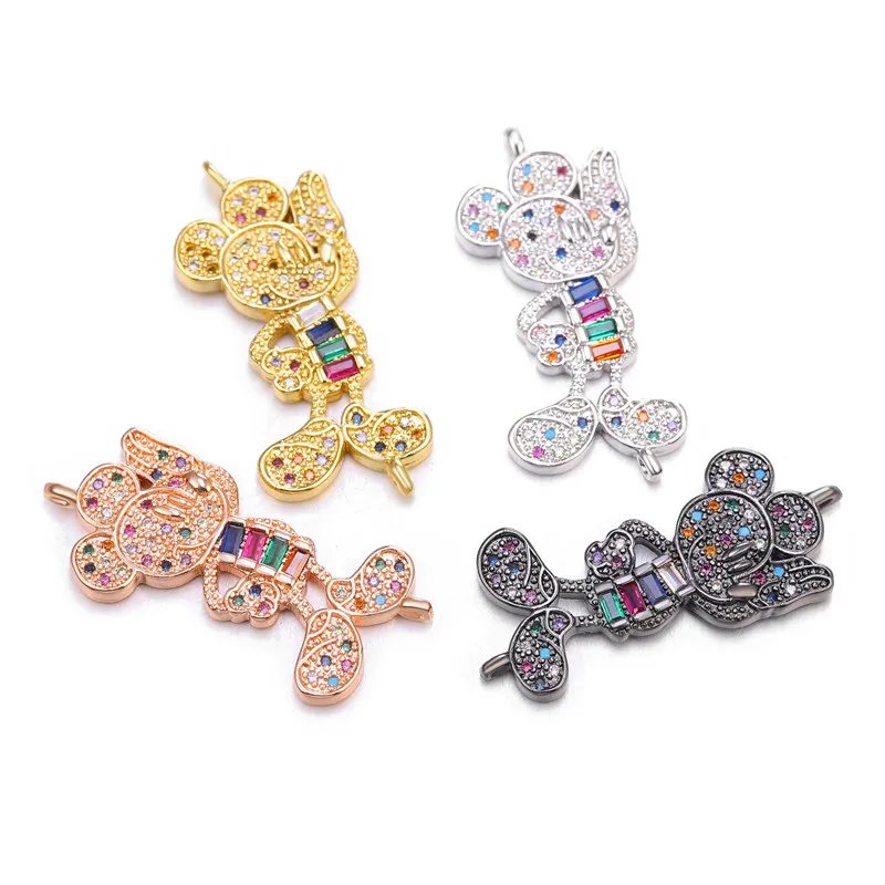 Juya DIY 18K Gold Plated Rainbow Zirconia Lucky Gecko Charms Connector For DIY Women Men Talisman Gift Jewelry Making