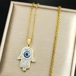 Greek Eye Fatima Hand Necklace for Women Men Stainless Steel Turkish Evil Blue Eye Protection Chain Islamic Jewelry  N8041S01