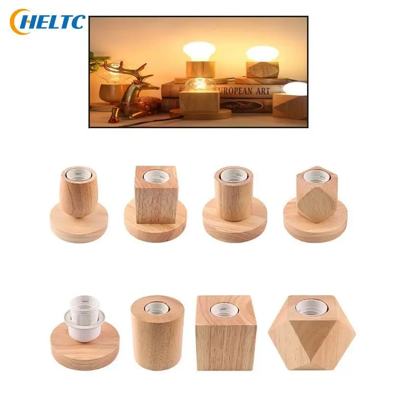 1PCS Retro wooden table lamp base  E27 Socket Vintage Desk Lamp Base Holder Wooden Base Table Light 220V Bedside Lamp Decor