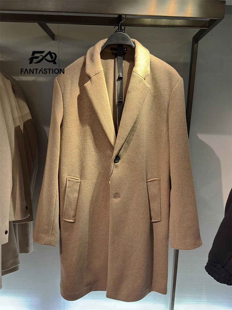 

Пальто FANTASTION из смесовой шерсти с отложным воротником. Простые и классические мужские шерстяные пальто и тренчи. Осенне-зимняя одежда.