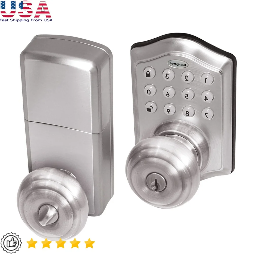 

Electronic Keypad Door Lock Satin Nickel Programmable 50 User Codes Vacation Mode Bump Resistant Easy Installation Alarm System