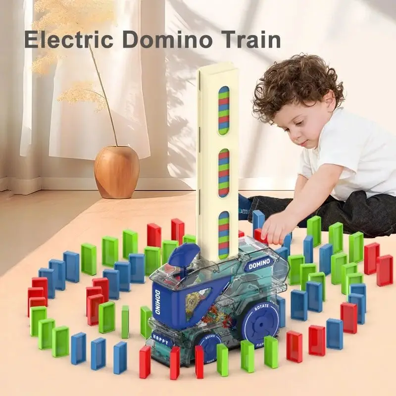 Automatic Laying Domino Train Electric Car Puzzle Intelligence DIY Colorful Dominoes Set Educational Toys Game for Children Gift