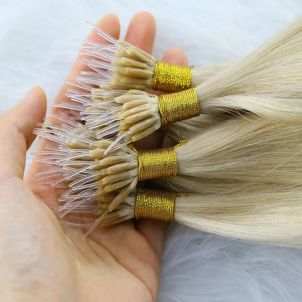 Human Hair Extensions Pre Bonded Elastic Nanotips Remy Virgin Cuticle Aligned Hair Extension