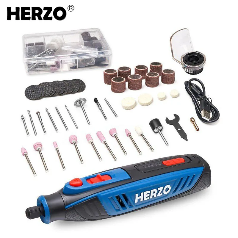 Herzo 4v sem Fio Mini Broca Ferramenta Rotativa com 42 Peças Acessórios de Moagem Conjunto Caneta Gravura Multifunctionhrt41v