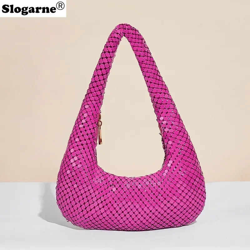 

Женская вечерняя сумка, алюминиевая сумка подмышками с блестками и молнией, легкая повседневная сумка, вечерние сверкающие сумки на плечо для мобильного телефона