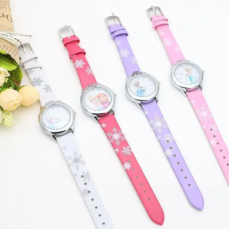 Elsa Watch Girls Elsa Princess Kids Watches Leather Strap Cute Children\'s Cartoon Wristwatches Gifts for Kids Girl Frozen Clock