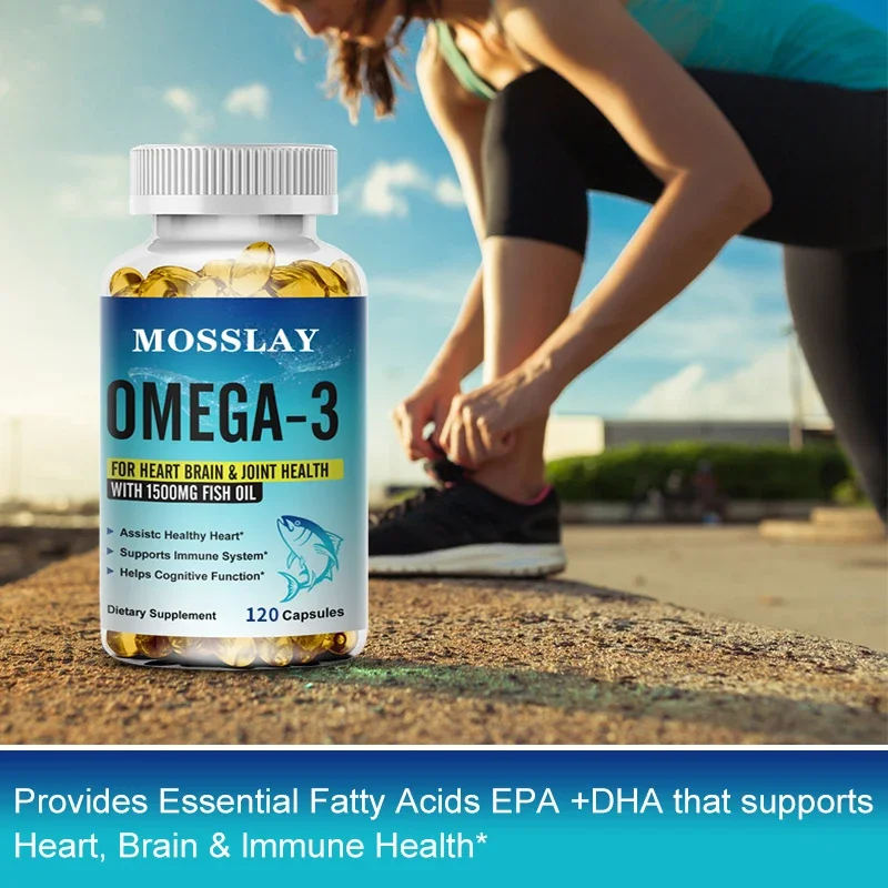 MOSSLAY-suplemento dietético de aceite de pescado Omega 3, incluye EPA y DHA, 1500 mg por servicio