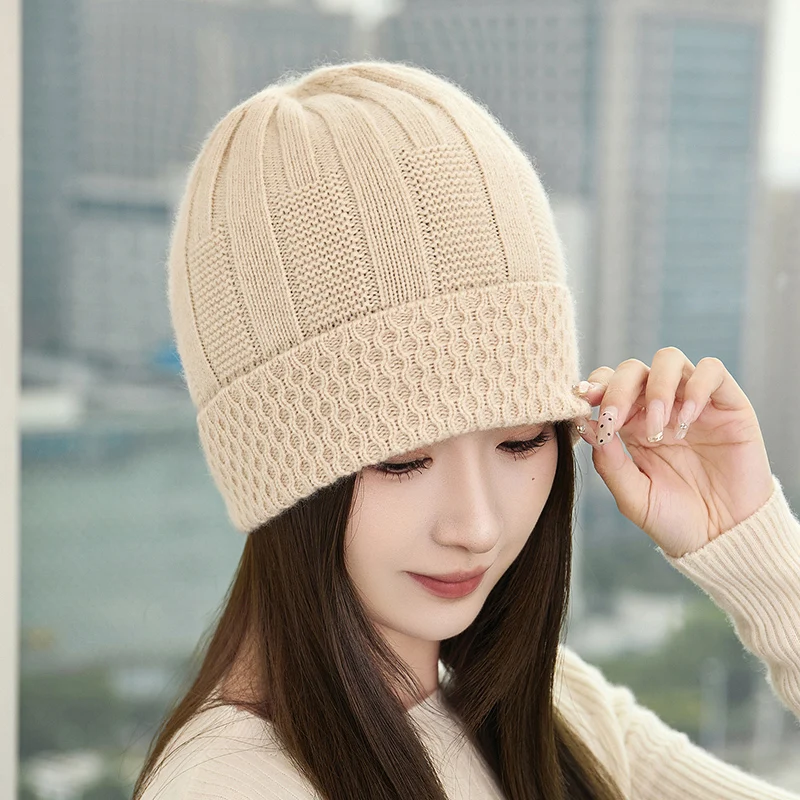 High Quality Winter Unisex Casual Outdoor 100 % Cashmere Knitted Hats Soft Warm Solid Color Beanies Adult Cashmere Hedging Caps