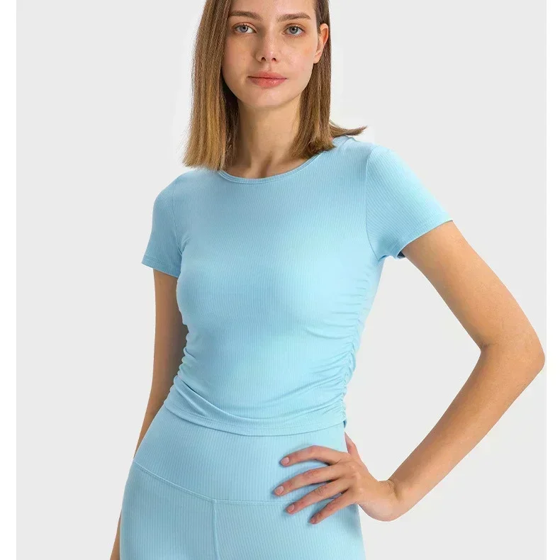 Camicia sportiva a maniche corte a costine da donna al limone tutto ciò che richiede t-Shirt corta ad alta elasticità asciugatura rapida Running Fitness Yoga Top