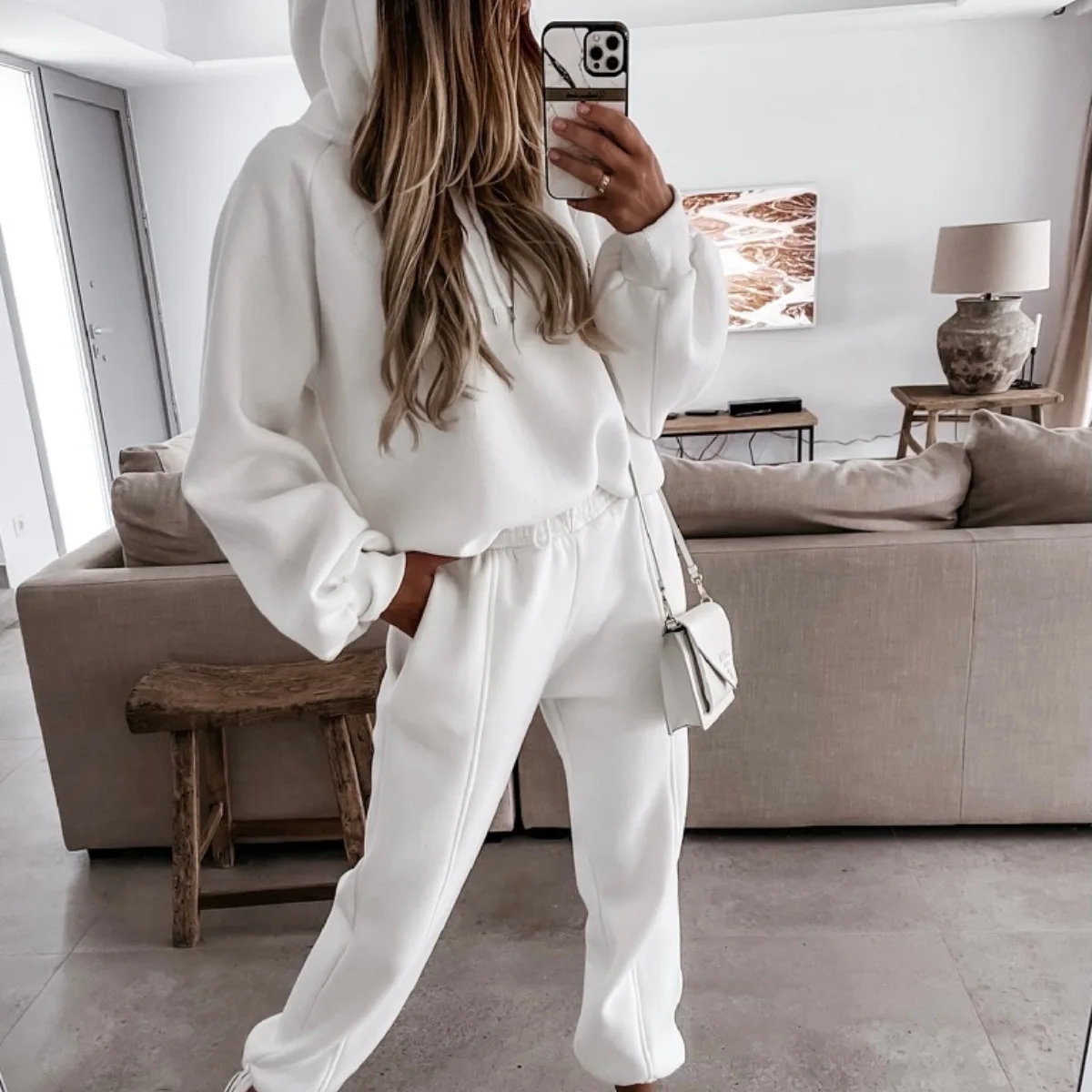 Two Piece Set Casual Fleece Tracksuit Women Winter 2023 Women's Sets Oversized Hooded Long Sleeve Hoodie Sport Pants Lady Suit