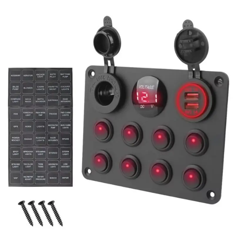 

Панель с 8 кнопками и USB-управлением, тумблер-переключатель для автомобиля, грузовика, морского транспорта, кемпера, квадроцикла, UTV, для автодома, с автоматическим выключателем - T48C