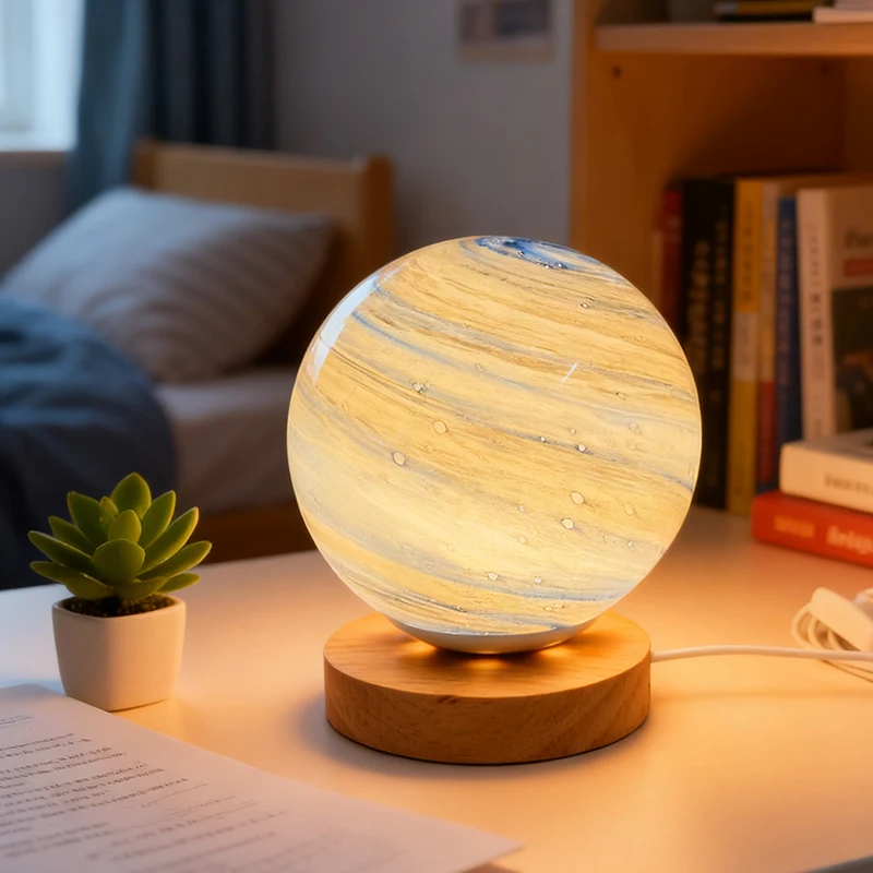 Planet Table Lamp Bauhaus Style Silver Base Planet Table Lamp Dopamine Ins Style Dreamy Starry Sky Moon Bedroom Bedside Desk