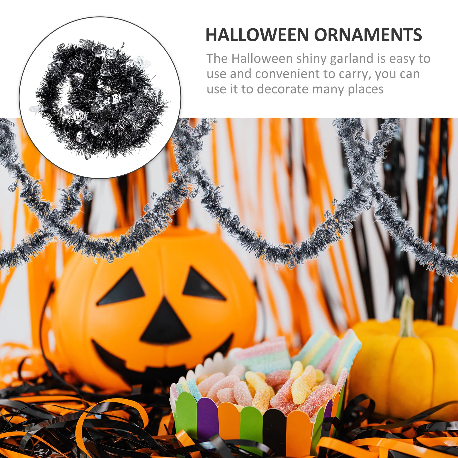 

3pcs Halloween Tinsel Garland Pumpkin Skull Streamer Decor For Home Party Indoor Outdoor Garden Yard Decoration Hanging