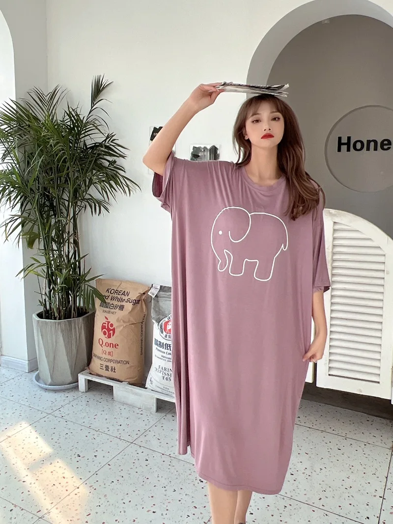 Plus Size 8XL 150kg Summer Nightgown Women Night Dress Sleepwear Long Sleeve Casual Home Dress