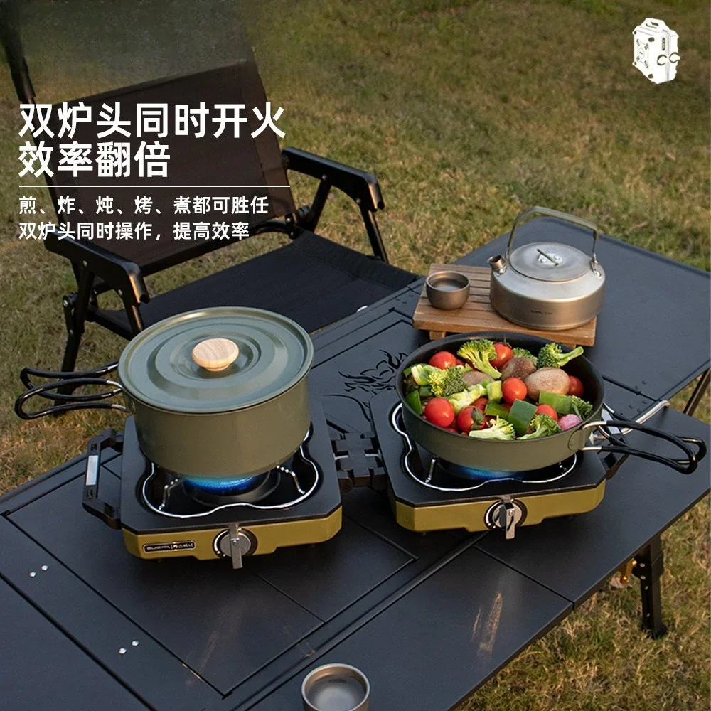 Magnetic shell double furnace, outdoor portable split fire camping cassette furnace