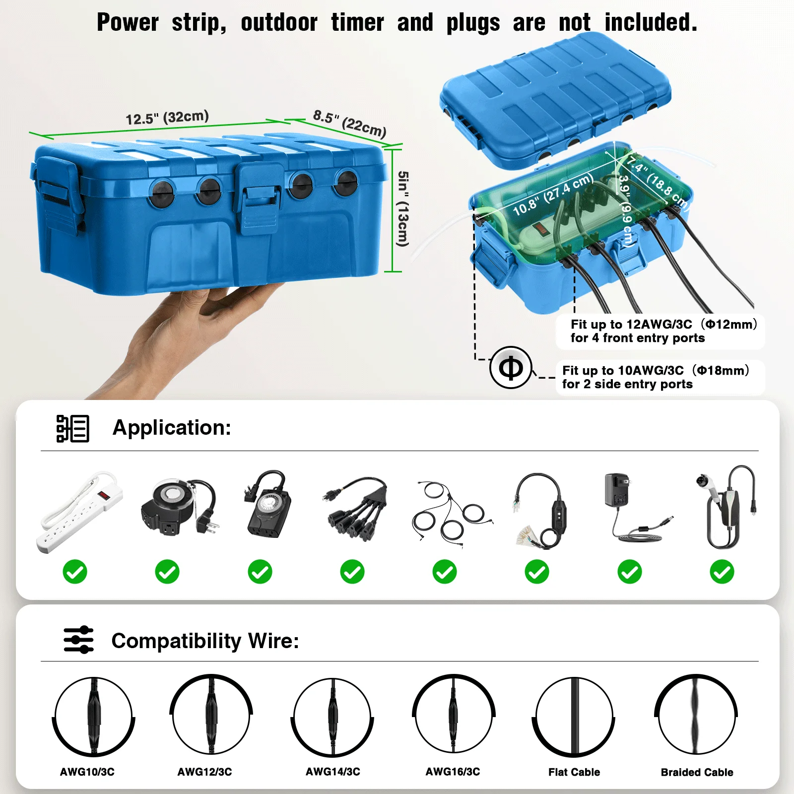 1 حزمة صندوق كهربائي صغير 20.5x12.5x8 سنتيمتر مع صندوق كهربائي خارجي كبير 32x22x13 سنتيمتر ل شرائط الطاقة الحبال المقابس المستقيمة
