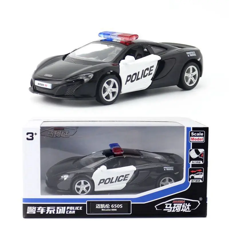 1:36 M C 650S Police Car Car Model Replica Scale Metal Miniature Art Vehicle Interior Decor Diecast Xmas Gift Kid Boy Toy X9