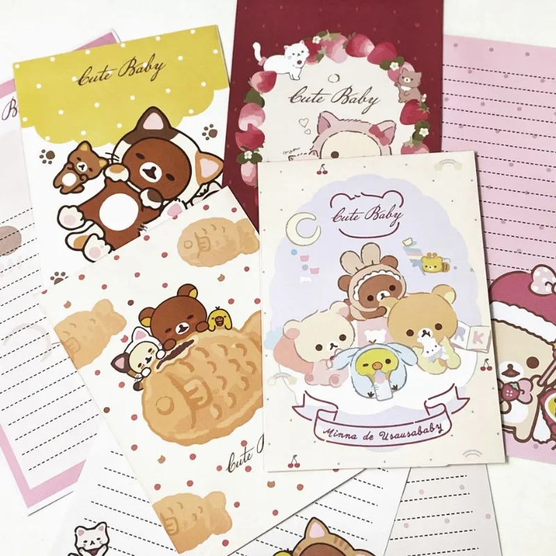 Rilakkuma Cute Cartoon Envelop and Notepaper Set Boys Girls Birthday Party Wish Envelopes Cartoon Anime Pattern Letterhead Gifts