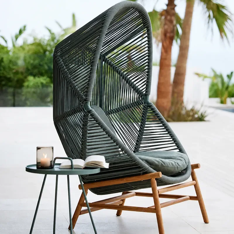 Outdoor Rattan Hanging Chair Swing Recliner Bird Nest Style Leisure Seat for Garden Courtyard Villa Hotel Patio Single