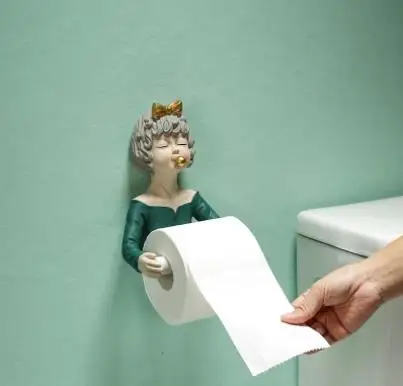 

Resin Cute Girl Paper Towel Rack Free Punch Bathroom Toilet Roll Tube Hanger Wall Hanging Modern