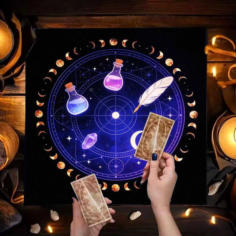VIKAMA Zodiac Wheel Altar Cloth Blue White Astrology Star Chart Tarot Table Mat Divination