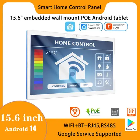 Bilashmart 2025 New Smart Home Control Panel 15.6“ Android 14 POE Tablet ,Wall Mount Touch Screen Display,in-built MQTT,with LED lights