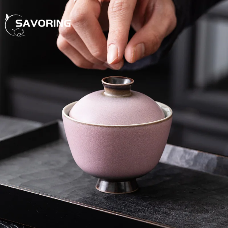 110ml Kiln Change Powder Hand Grab Gaiwan Vintage Tea Lid Set Tea Tureen Household Tea Maker Cover Bowl Tea Items Accessories