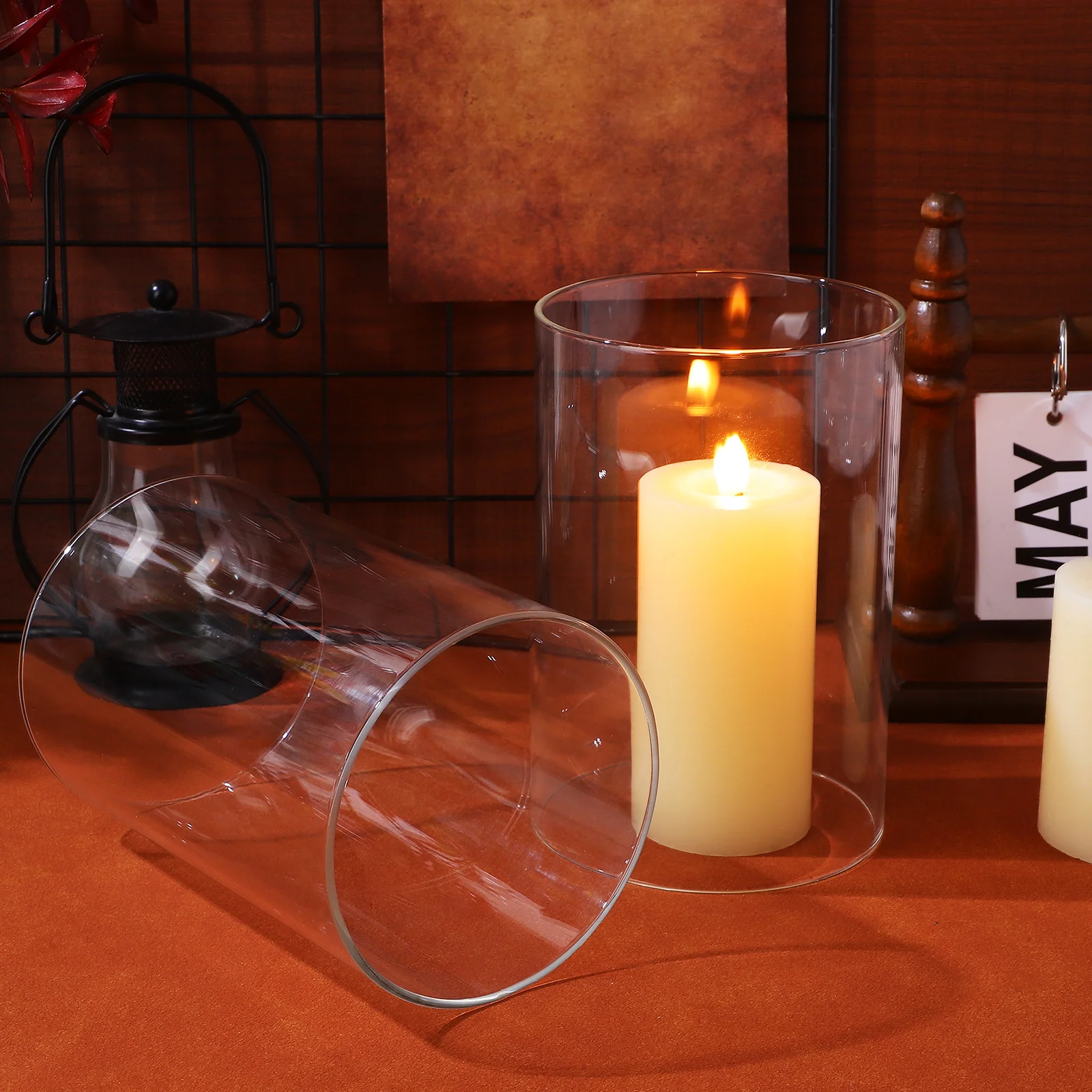 

2Pcs Glass Shades Cylindrical Clear Windproof Covers for Pillar Candles Household Decoration Glass Covers