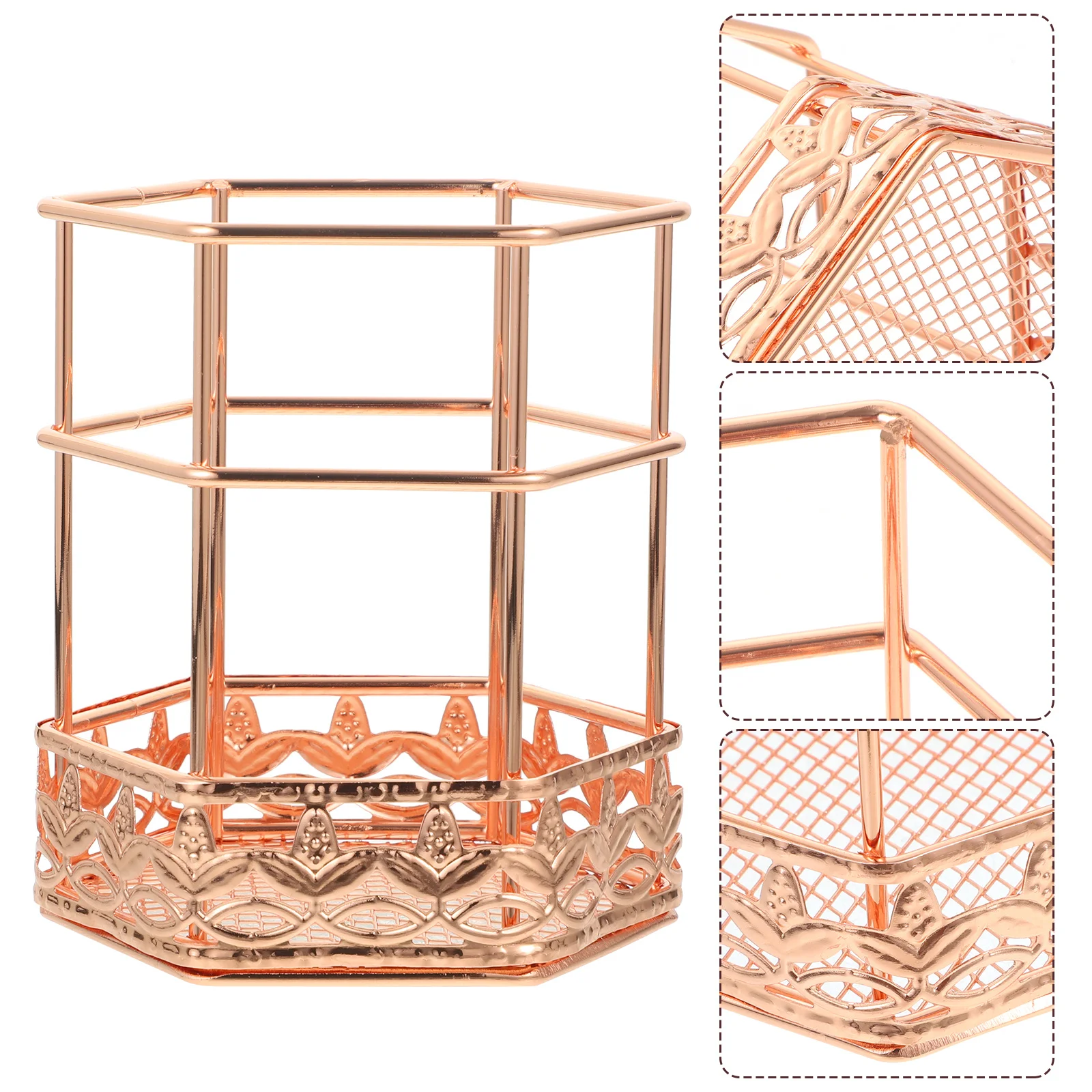

Sturdy Metal Mesh Pen Holder Large Capacity Office Desk Organizer Rose Gold Pen Storage Container For Home School Office