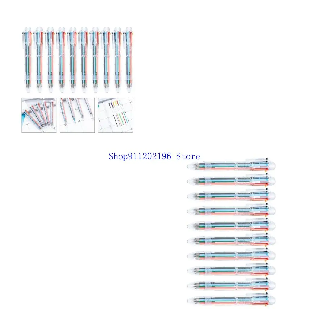 

P82A 10pcs MultyColor Ballpoint Pen 6-Color-In-1 Письмня Утечена многоцветная ручка для написания журнала Color Coding