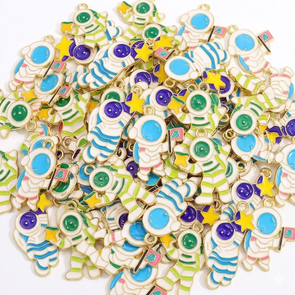 Peixin 15Pcs Colorful Enamel Astronaut Charms Bulk for DIY Bracelet Necklace Keychain Jewelry Making Pendant Accessories