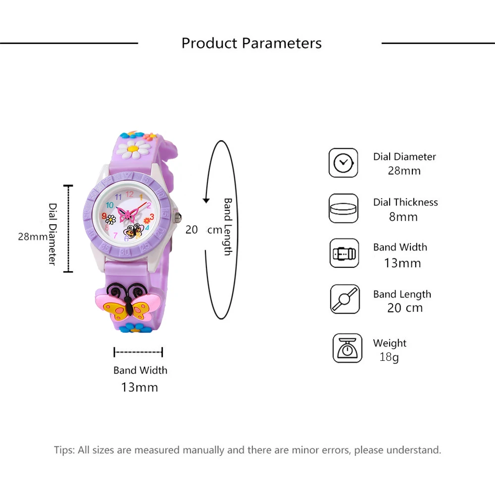 Montre pour enfants Montre à quartz digitale simple avec aiguilles en forme de papillon Montres sport décontractées Horloge en silicone violet pour