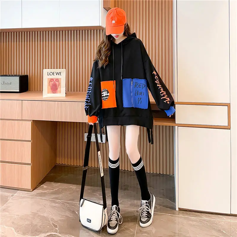 FAVRE Fashion Patchwork Sweatshirts Women Ins Letter Print Pullovers Oversize Spring Autumn Y2K Korean Version Contrast Hoodies