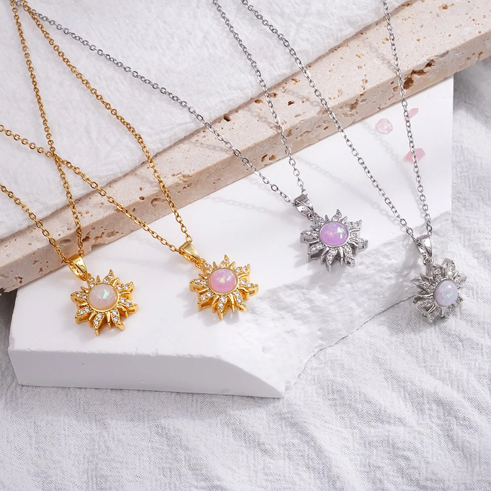 Princess Sun Necklace Women Girls Jewelry Opal Stone Charms Gold Plated Pendant Chains Accessories Engagement Gifts For Her