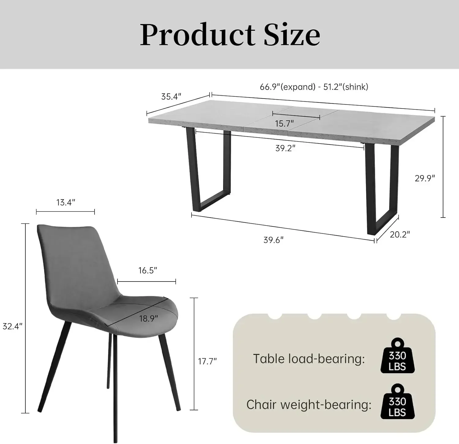Dining Table Set for 6-8 People Kitchen Dining Room Table Set Extendable Wood Dining Table & 6 Upholstered Chairs